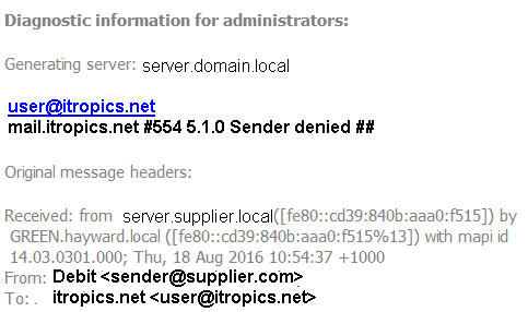 Exchange Server 5.1.0 Sender Denied