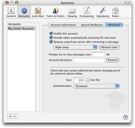 Apple Mail - Advanced Account Settings
