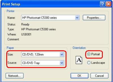 HP Photosmart printer settings