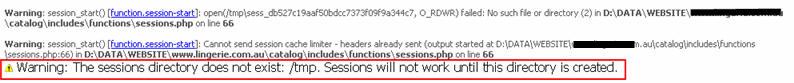 OsCommerce - Sessions Directory error /tmp folder